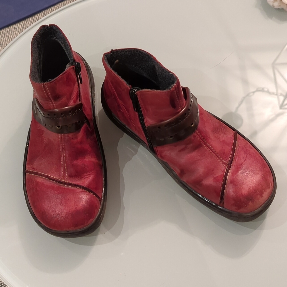 Rieker Red Leather booties with zips size 10